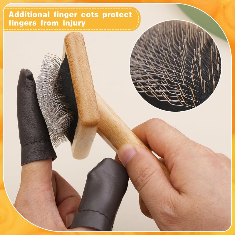 kdafio 2 Pcs Wooden Wool Carders, Wool Carder Brush for Wool Needle Felting Brush Wool Carders Needle Felting with Needle Leather Finger Protector for DIY Projects - Image 5